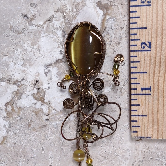 Copper Wire Wrapped Stone Pendant - Picture 6 of 7